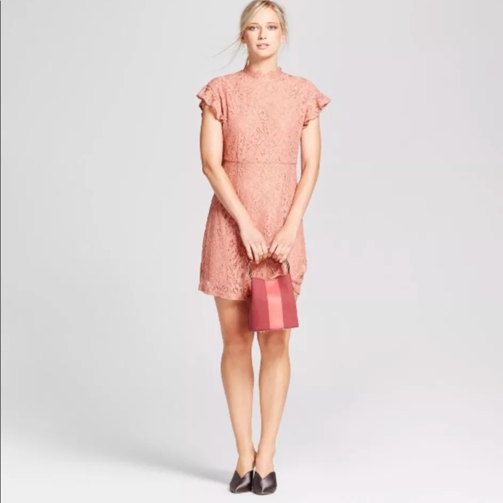 Who What Wear Sz M pink lace flutter sleeve dress - Picture 2 of 8